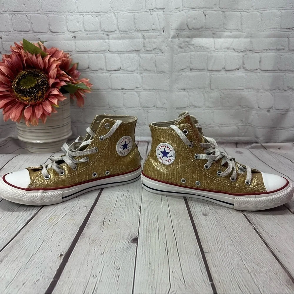 gold glitter converse chuck taylor all star high top sneakers sz kids 5